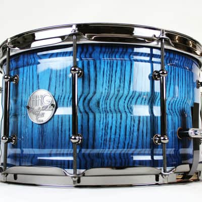 HHG drums 14x7 Contoured White Ash Stave snare drum, Electric Blue To Black High Gloss Lacquer image 2