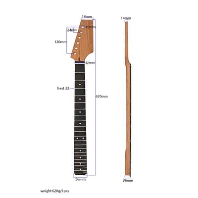 Roasted Electric Guitar Neck, Rosewood Fingerboard,Half Paddle Headstock 22 Frets, 9.5" image 2