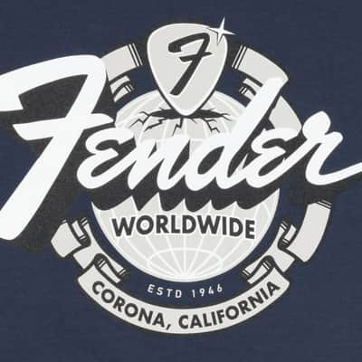 Genuine Fender Guitars World Wide T-Shirt/Tee, Vintage Navy, XL, X-Large image 2