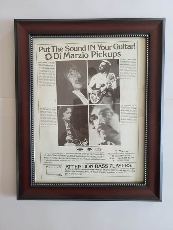 1976 DiMarzio Pickups Promo Ad Framed Rick Derringer, Al DiMeola, Earl Slick & John Abercrombie Orig image 1