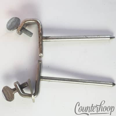 Ludwig Bass Drum Spurs Nickel Spikes Clamp-On Mounts Vintage 30s Legs 2x Set USA image 2