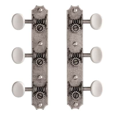 Golden Age Restoration Tuners for Solid Peghead Guitar with Scallop-end, Relic nickel image 1