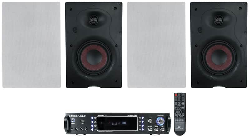 Rockville RPA60BT V2 1000w USB Bluetooth Home Receiver+(4) 6.5" In-Wall Speakers image 1