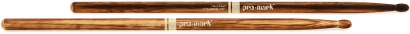 Promark Classic Forward 747 FireGrain Drumsticks - Hickory - Wood Tip (3-pack) Bundle imagen 1