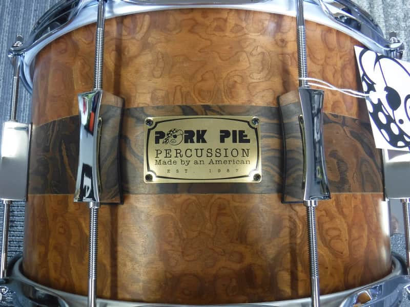 Pork Pie USA Custom 8x14" Maple Snare-Exotic Sapele With Burl Walnut Stripe image 1