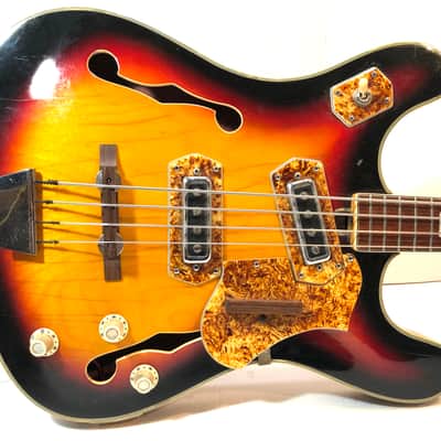 Royal Artist funky old vintage hollowbody bass guitar moserite influenced japanese bizarre Bruno 1960s Sunburst image 1