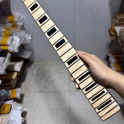 New DIY Gloss 22Frets Flame Maple Electric guitar Neck black square inlay hole:10mm nut:42mm image 1