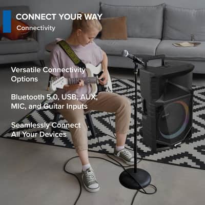 Gemini Sound GXP-T1500 All-Weather Portable Bluetooth PA Speaker System with RGB LED Party Lighting, 15" Woofer, Mic/Guitar Inputs, USB/FM Radio, Wireless Stereo Link, IPX4 Rating image 4