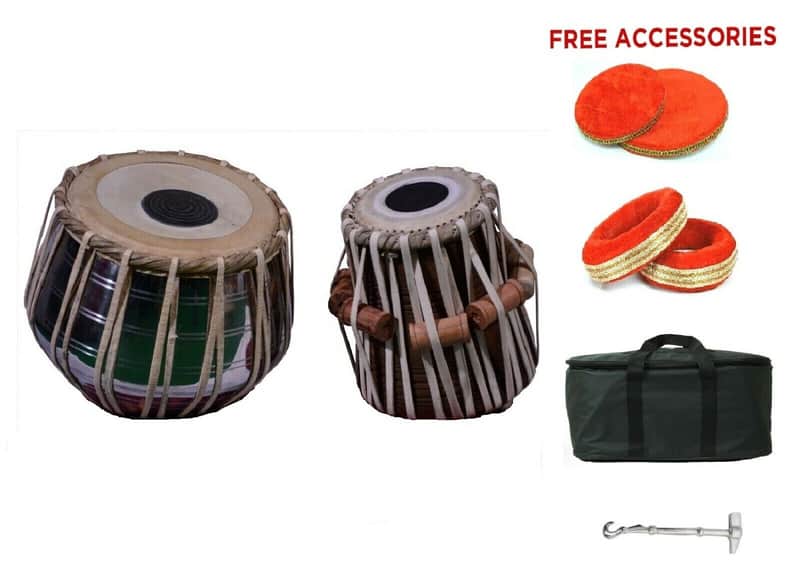 Handmade  Steel Tabla Drums Set With Bag Deluxe  Bayan 2KG Wood Dayan Tuning Hammer Cushion image 1