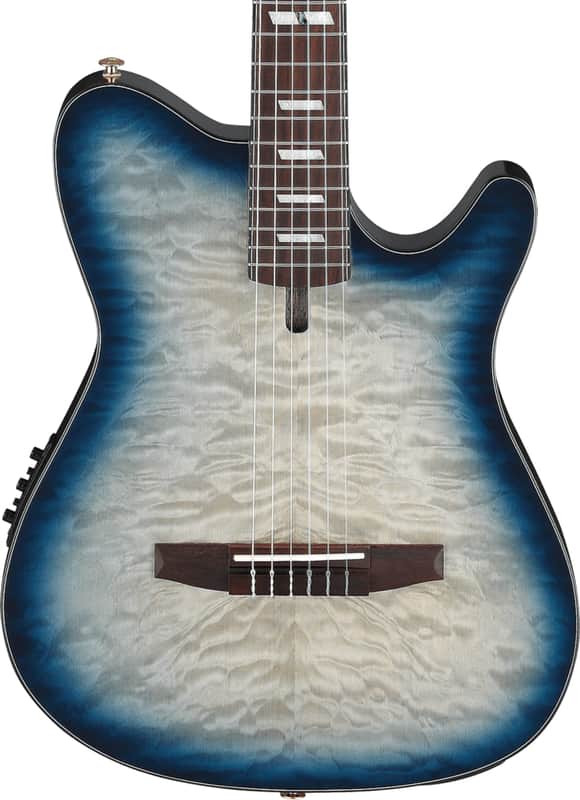 Ibanez FRH20QMN Thinline Acoustic-Electric Classical Guitar, Quilted Maple Top, Cosmic Blue Sunburst image 1