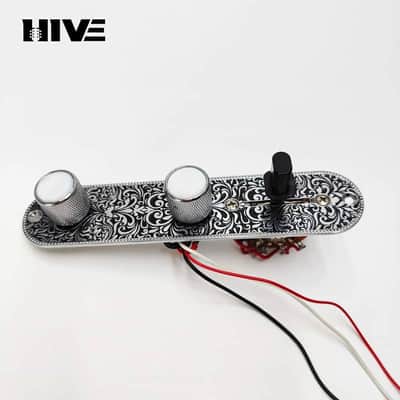 Loaded engraved Silver Guitar Tele Style Control Plate with Roller Saddles Bridge image 8