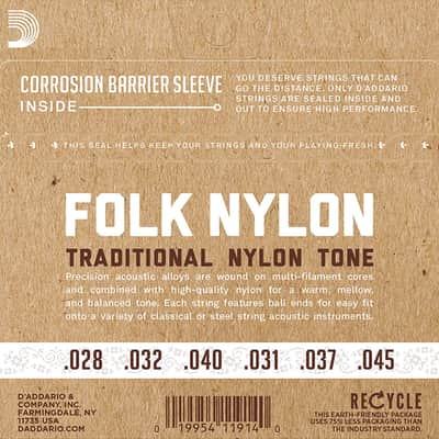 D'Addario EJ32C Folk Nylon Guitar Strings, Ball End, Silver Wound/Clear Nylon image 2