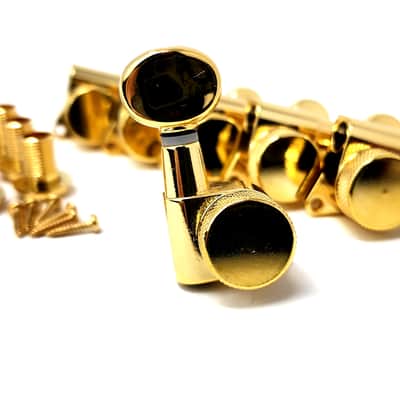 Carparelli 6-IN-LINE Electric Locking Machine Heads Tuners Classic Button Gold image 4