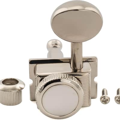 Left-Handed 6-in-line 18:1 Ratio Semi Closed Locking Machine Heads Tuners with Oval Button for Electric Guitar, Nickel image 1