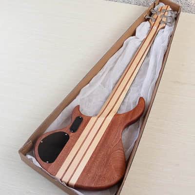 Zebra Wood Top Custom 5 String Electric Bass, Okoume Body, Maple Neck Through, 24 Frets Fingerboard Fretboard image 8