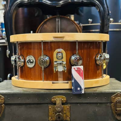 Walfredo Reyes Jr Collection DW Collectors 6.5x14 Maple Mahogany Wood Hoop Snare Drum - Natural Lacquer over Mahogany Gloss image 3