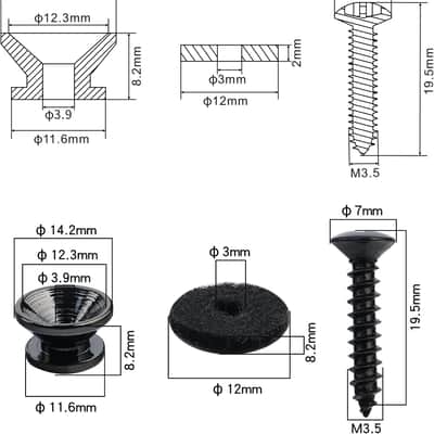 2 PCS Bass Guitar Strap Locks Buttons Stainless Steel Strap Buttons End Pins with Mounting Screws Felt Washer for Classial Acoustic Electric guitar Bass Ukulele Mandolin (Vacuum Black) image 2