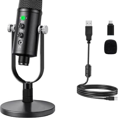 USB Microphone Metal Condenser Mic:Plug&Play Gaming Microphones on PC,Mac,Twitch and YouTube,Recording Microphone Computer PC Mic for Streaming,Podcasting image 1