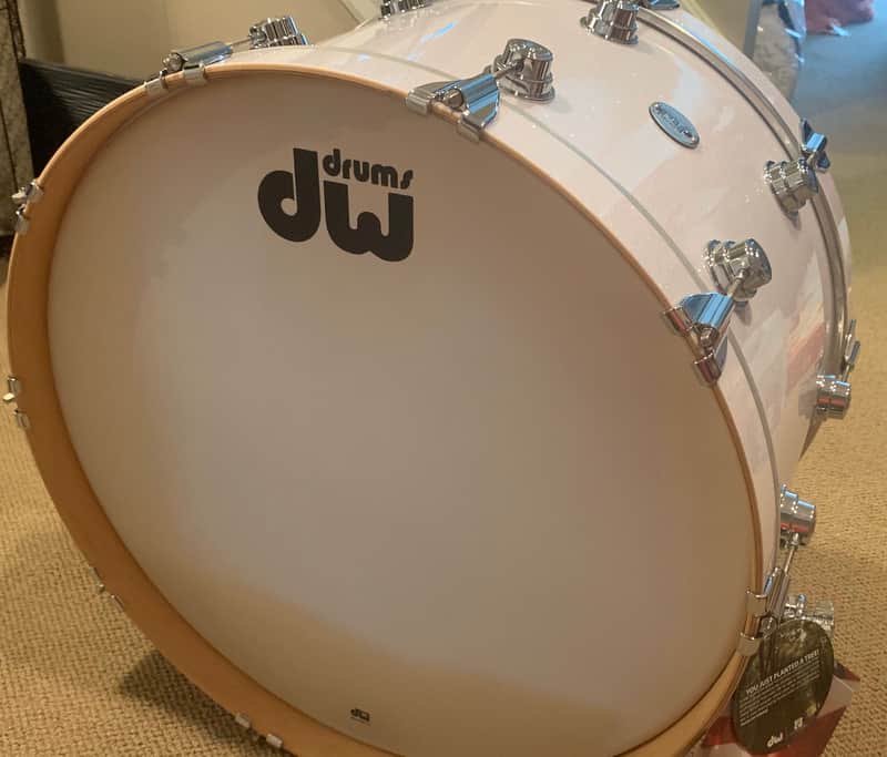 24x14 DW Collectors series virgin maple bass drum, white glass finish ply image 1