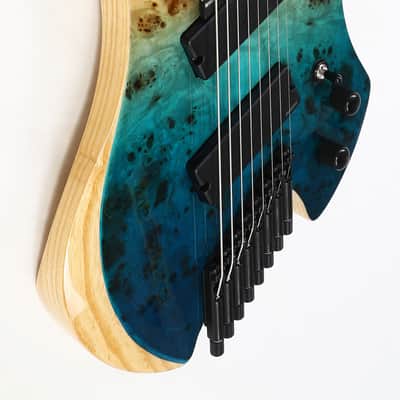 Agile 8 String Multi-Scale Fan Fret Chiral Nirvana 82730 RL MOD SS Reverse Blue Fade Headless Electric Guitar image 4
