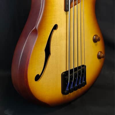 Ibanez SRH505F SR Workshop 5 String Fretless Semi Hollowbody Bass, Natural Browned Burst Flat image 3