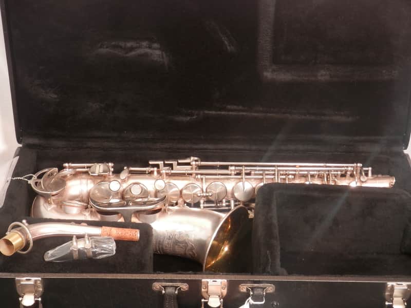 King Zephyr vintage silver alto saxophone with case and mouthpiece Serviced image 1