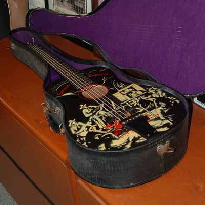 Vintage RARE Supertone sold by Sear Singing Cowboys Scene Guitar 1942 Original Case image 11
