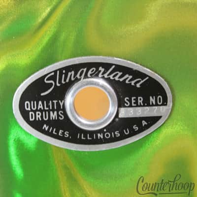 *Slingerland Neon Lime Satin Flame Drum Set Shell Pack 3Ply 22,16,13,12+10+8 70s image 17