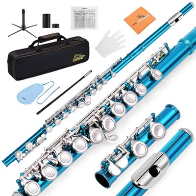 Concert Flute for Students – Sky Blue Beginner Band Flute with Hard Case, Stand, Cleaning Kit & Accessories image 2