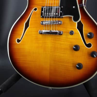 D'Angelico Premier DC Semi-Hollow Double Cutaway with Stop-Bar Tailpiece 2023 - Present - Dark Iced Tea Burst image 5