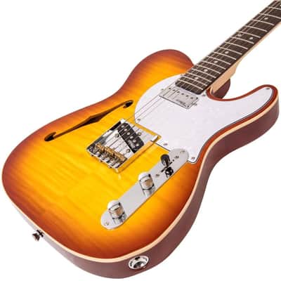 Vintage V72 ReIssued Custom Spec TL Electric Guitar - Flame Tobacco Burst (V72FTB) image 2