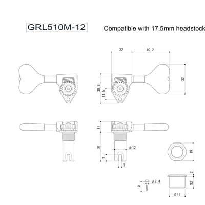 GOTOH GRL510M-12 Res-o-Lite Open Gear Bass Tuner Molded, Chrome, 5L image 4