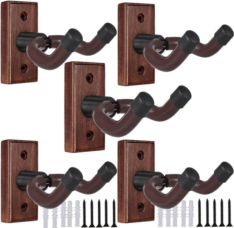 Wooden Guitar Wall Hanger - Pack of 5 Guitar Wall Mount for Safe Storage and Display Sturdy Wall Hanger for Guitars image 1