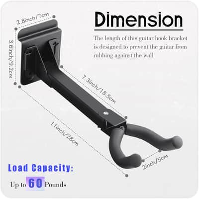 20 Pcs Guitar Hanger Wall Mount Guitar Hangers Hooks Holders with Slat Adapter 180° Adjustable Black Guitar Hook Stand Guitar Wall Mount for Acoustic Electric Bass Guitar image 2