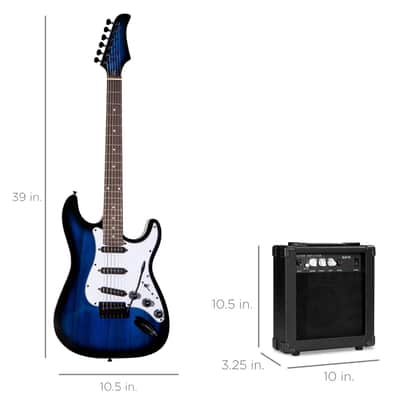 Beginner 39 In Electric Guitar Kit w/ Case, 10W Amp, Tremolo Bar - Blue image 6