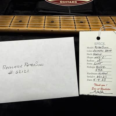 Revelator Retro Sonic T style guitar -White Guard- 2023 - 6lbs 7oz Budz Pickups w/case image 24