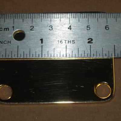 very lightly relic'd genuine Fender Gold Four Bolt Neck Plate (gold plated steel) +screws p/n 0991447200 (blank, NO Micro-Tilt Adjustment) from 2002-2003 SRV Artist Ser Strat (NO guitar) but can be used on dif year guitar / bass] Screws: # 8, 1&1/4" L image 4
