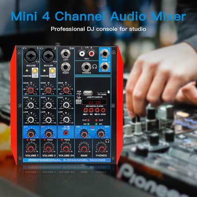 4 Channel Audio Mixer Portable Mini Sound Board Console with USB Audio Interface 48V Phantom Power Bluetooth USB MP3 DJ Mixer for Live Performance DJ Stage image 8