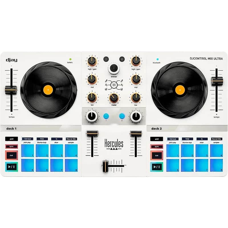 Hercules DJControl Mix 2-Channel Bluetooth DJ Controller White image 1