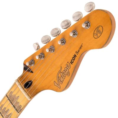 Vintage V6 ICON S-Style Electric Guitar - Distressed Boulevard Black (V6MRBK) image 11