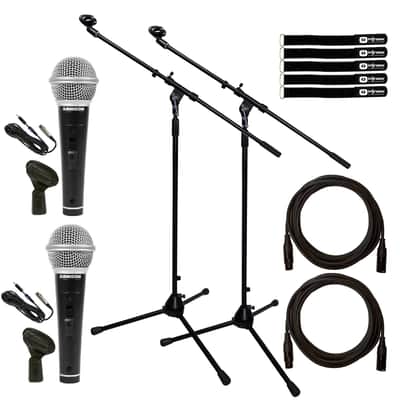Handheld Dynamic Vocal Microphone w XLR 1/4" Cable Clip On/Off Switch & Stand 2pk image 1