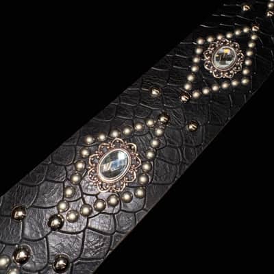 Carlino Crystal black scale leather strap with satin nickel studding 2026 - Black image 6