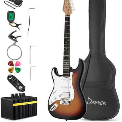 39 Inch Left Handed Electric Guitar Kit Bundle Black, Starter Pack with Accessories image 1