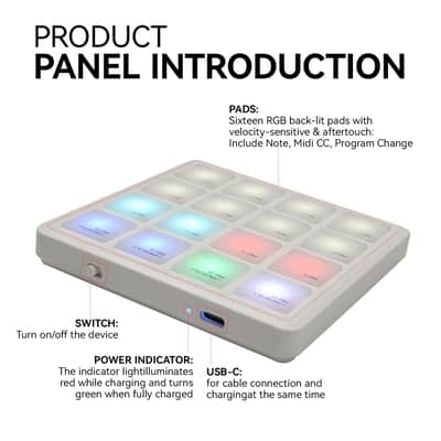 M-VAVE SK-16 SMC-PAD Wireless MIDI Controller Pads, 4.1 * 4.1 Inch, 0.28 LBS, Bluetooth Portable USB with 16 Drum, Note Repeat, Full Level Buttons, Rechargeable battery image 4