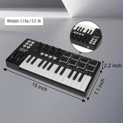 KOKKO MIDI Controller Keyboard, Mini 25 Key With 8 Backlit Drum Pads, 8 Knobs and Pitch Bend Wheel, Modulation Wheel for Music Production, Cubase LE Software Included (Price includes the import duty for US buyer) image 5