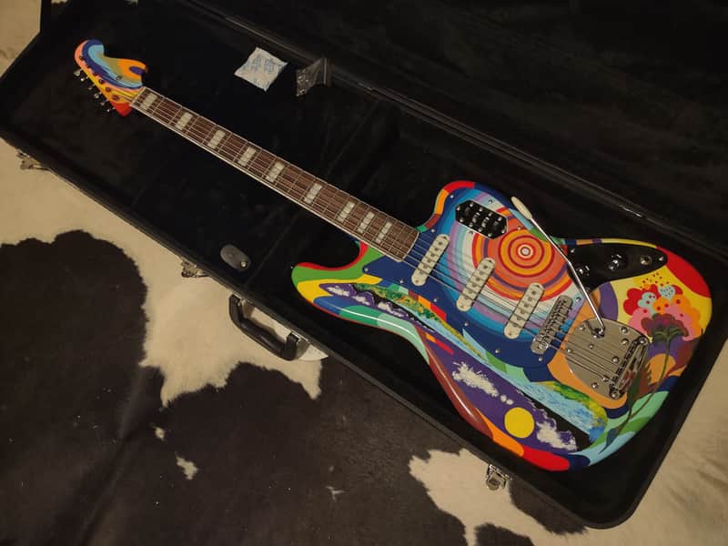FENDER Squier Classic Vibe 1960's RI BASS VI PSYCHEDELIC CREAM/Jack Bruce ~THE FOOL~CUSTOM PSYCHEDELIC PAINT JOB & Case image 1