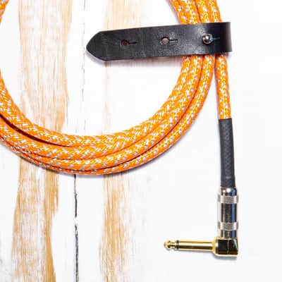 20-ft Premium USA Made Guitar Cable 1/4 Straight Right Angle RA Connectors Orange White Braided image 1