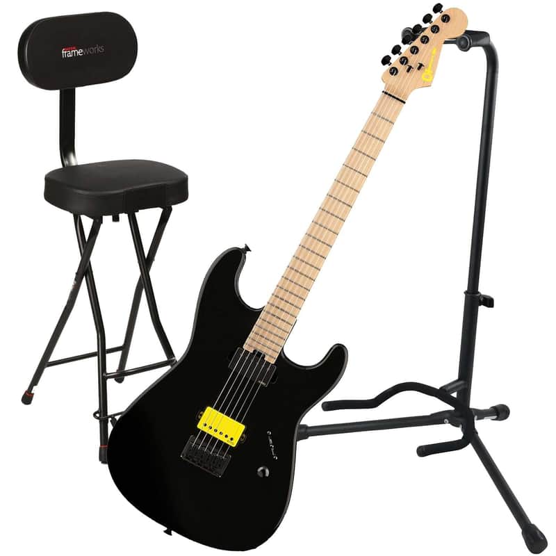 Charvel San Dimas Style 1 SL Sig Electric Guitar, Black, Gator Stand, Gator GFW-GTR-SEAT Bundle