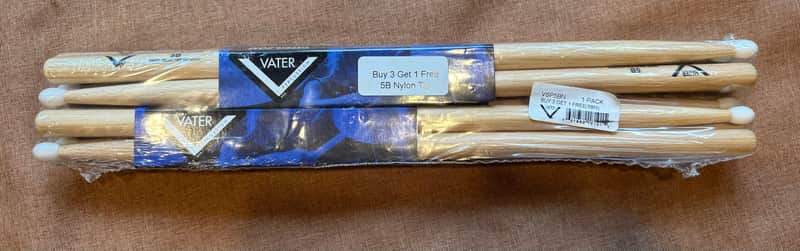 Vater 4 Pairs  VH5BN Hickory Drum Sticks Nylon Tips New in Package image 1