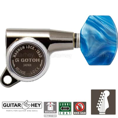 NEW Gotoh SG381-P9 MGT 6 in Line Locking Tuners Set BLUE Buttons - COSMO BLACK image 1